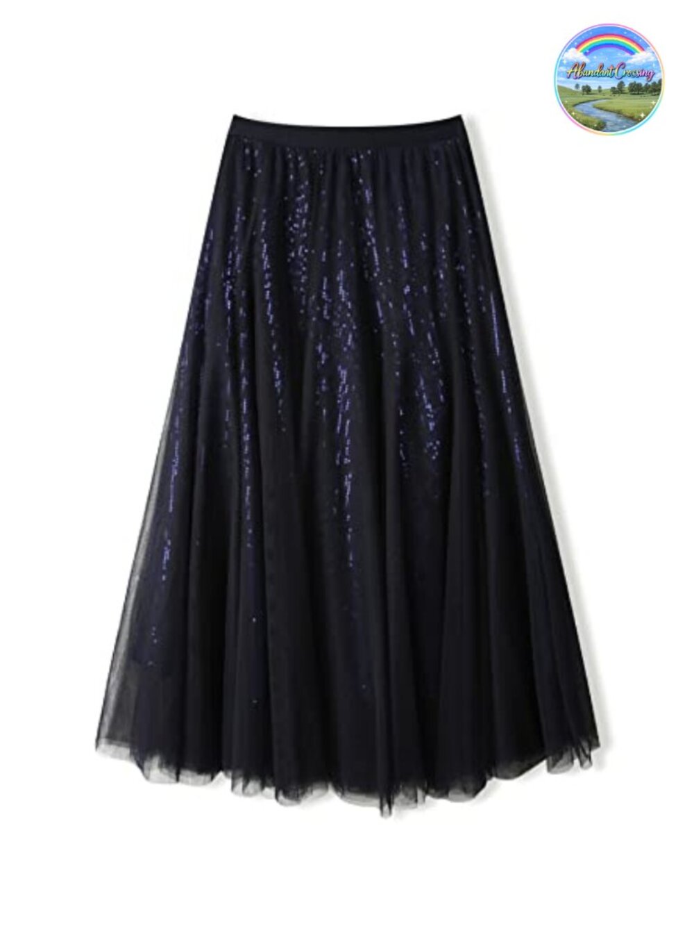 Sequin Tulle Long Layered Flowy A-Line Party Skirt for Women